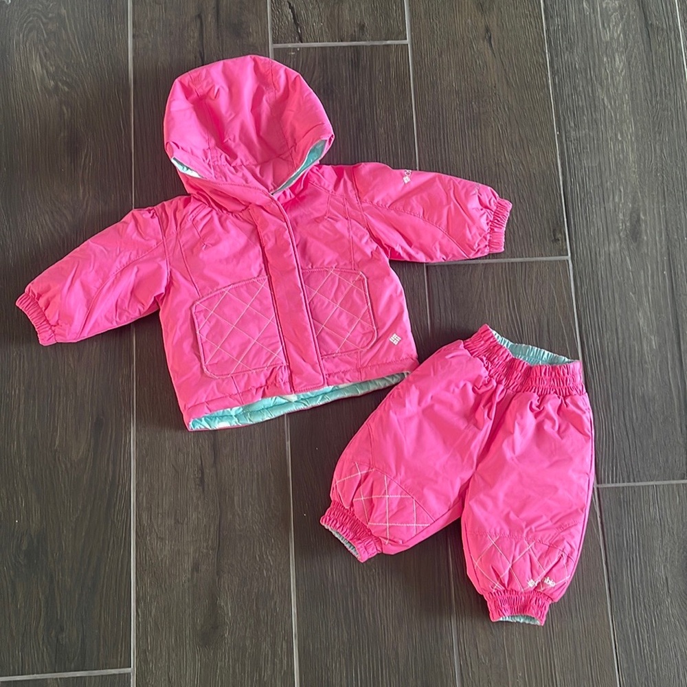 NEVER WORN Baby Girl’s Reversible Columbia Jacket + Snow Pants Set